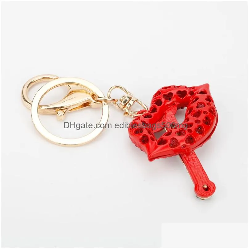 Other Home Decor 2021 Fashion Sexy Rose Red Lip Crystal Cigarette Keychain Charm Pendant Rhinestone Car Purse Handbag Key Chain Ring Dhn2Q