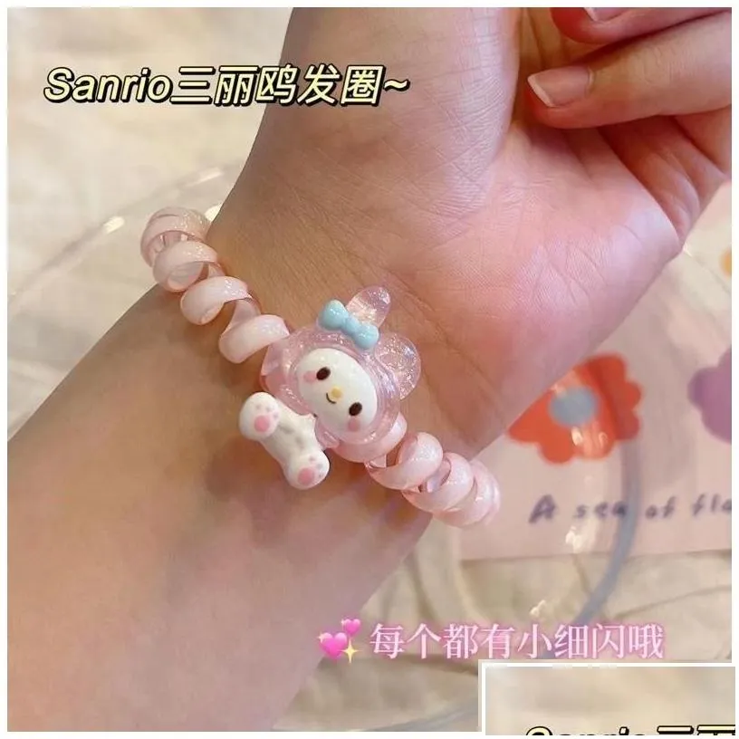 hair accessories kuromi style telephone wire cord gum tie girls candy color elastic band ring rope bracelet stretchy scrunchy drop d