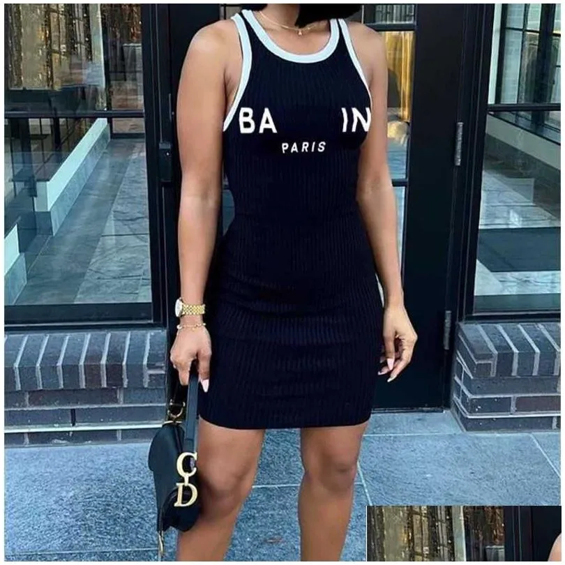 Basic & Casual Dresses 2023 Summer Luxury Esigner Dress Fashion Letter Printed For Woman Slim Quick Dry Mini Skirt American Womens Cl Dh7Xo