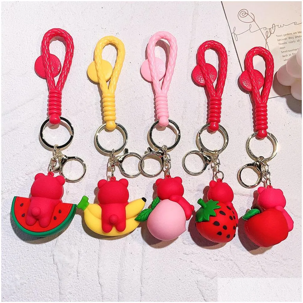 Plush Keychains Fruit Stberry Bear Keychain Cartoon Doll Trinket Sile Pendant Car Hine Drop Delivery Toys Gifts Stuffed Animals Dhzne