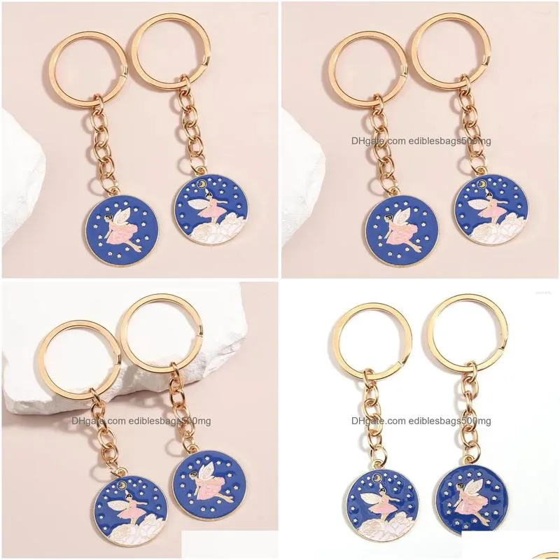 Other Home Decor Keychains 1Set2Pcs Friend Keychain Flower Fairy Key Ring Moon Star Chains Friendship Gifts For Women Girls Diy Hand Dhd8M