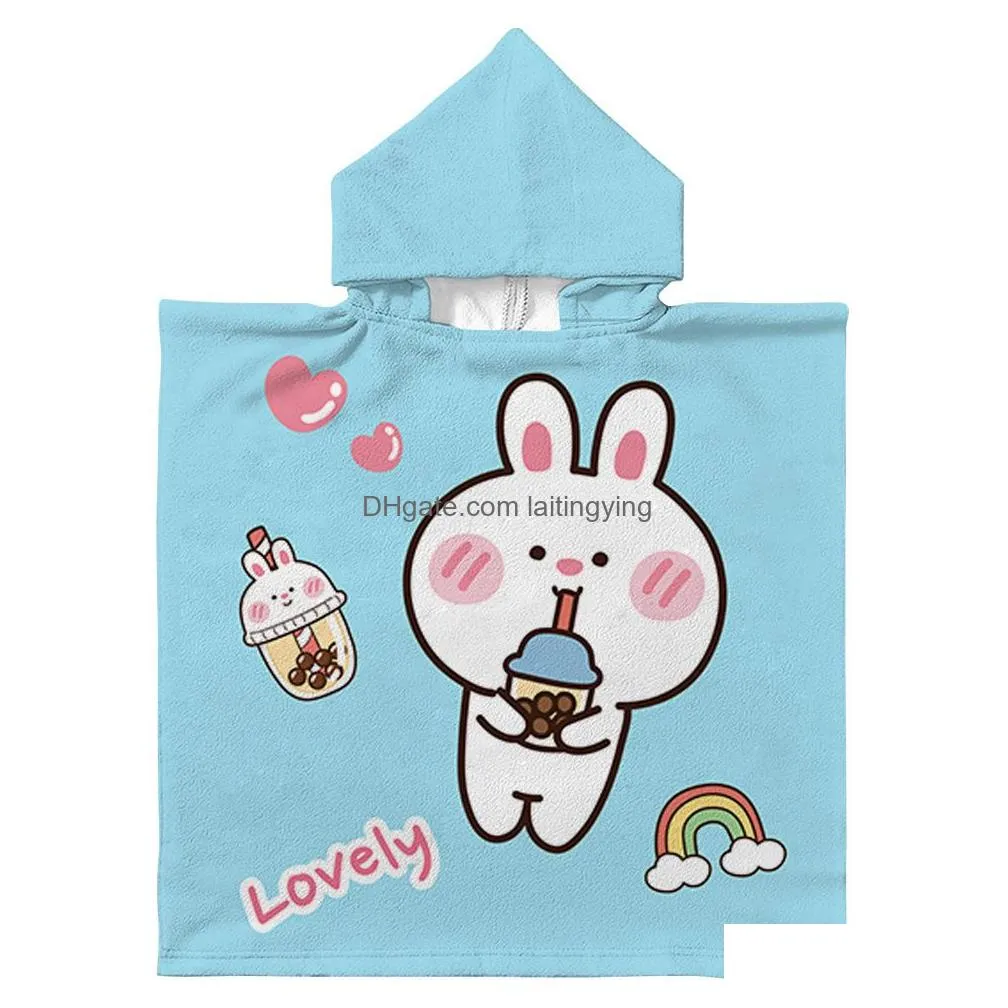 kids hooded bath towels boys girls cartoon printed toddler baby beach washcloth children youth kid robes absorbent wearable towel 23.6x23.6 inch