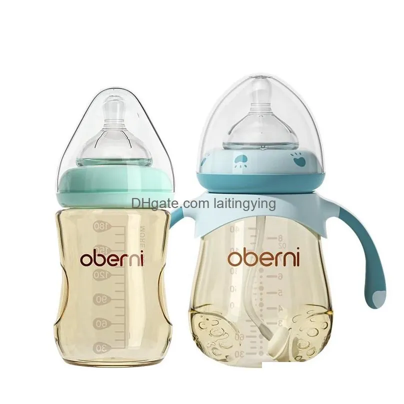 oberni baby bottle feeding set for ppsu materials wide neck 180ml240ml with supper soft silicone nipple 240223