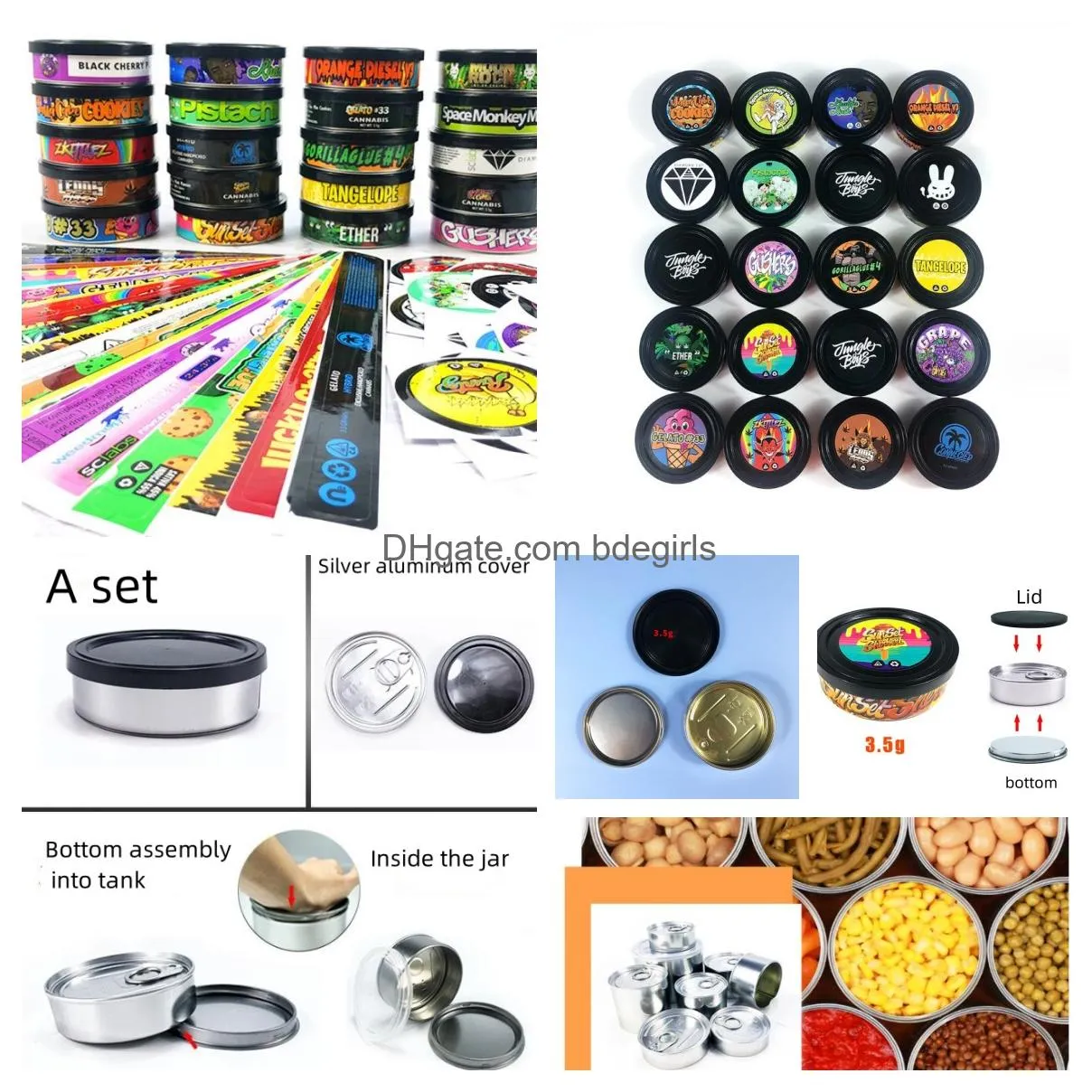 3.5g 50ml empty bottle self-seal press tin can no need machine presstin loop top with ring pull cover for packing box
