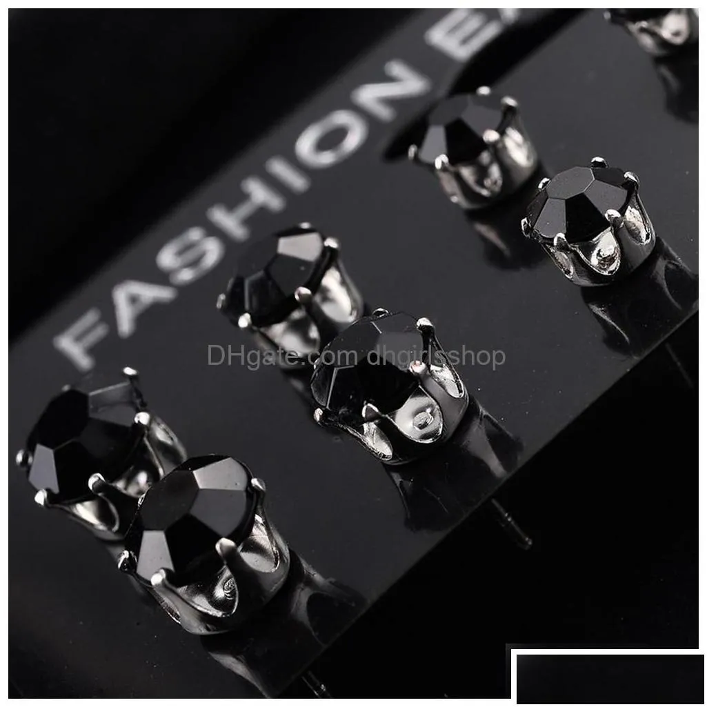 Charm 6/12 Pair/Pack Shiny Stud Earrings Set For Women Men Crystal Jewelry Ear Studs Accessories Earring Drop Delivery Dhvtg