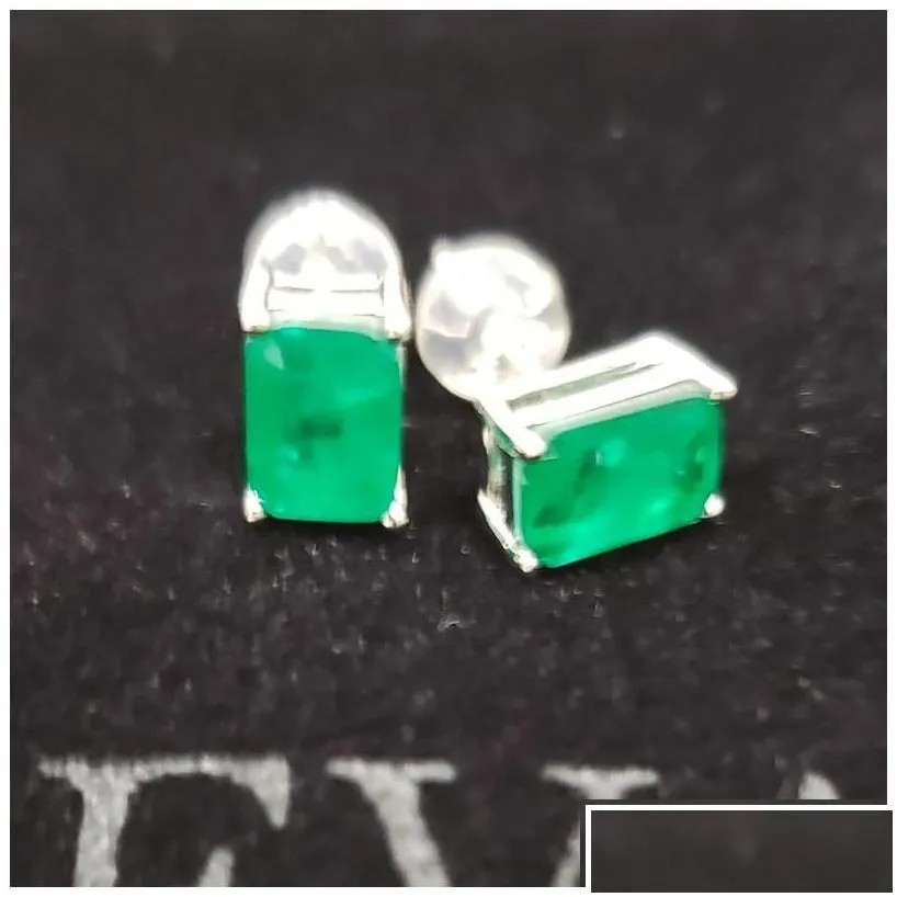 Stud Oveas Elegant Vintage Simation Emerald Earrings For Women Top Quality 925 Sterling Sier Green Zircon Party Jewelry Gift Drop Del