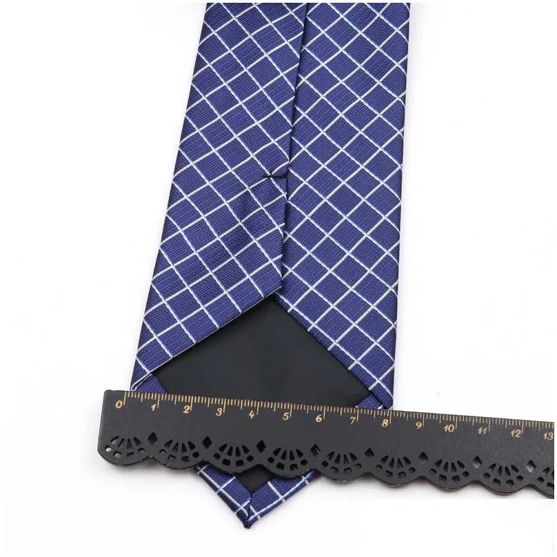 Neck Ties Fashion Mens Business Tie Classic 8Cm Stripe Plaid Polyester Jacquard Necktie Red Blue Black High Quality Daily Wear Cravat Dhjpf