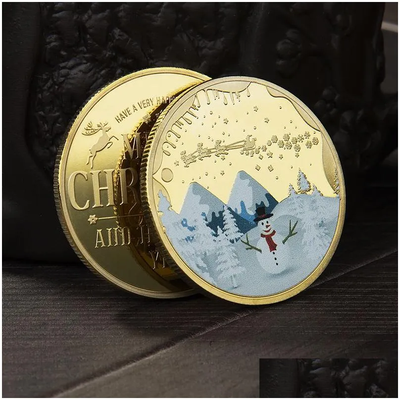Arts And Crafts Christmas Commemorative Coin Party Favors Personality Cartoon Santa Claus Medal Collection Craft Gift 40Mm Inventory Dh2Fg