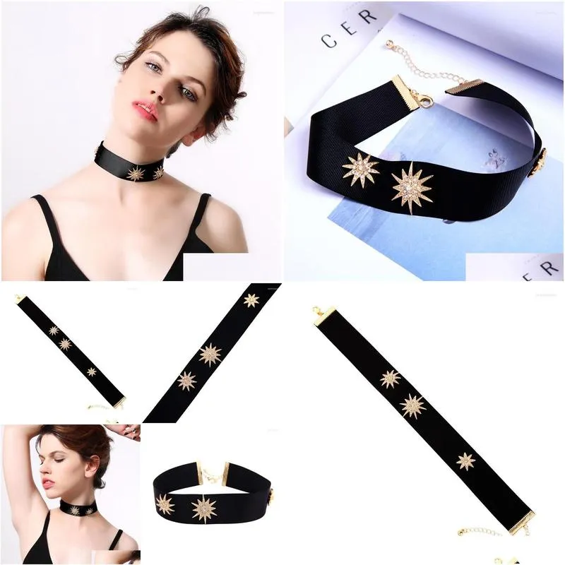 Chokers Choker Xl00130C 2022 Black Color Wide Veet Alloy Star Short Necklace For Summer Wholesale Jewelry Drop Delivery Necklaces Pend Dhfom