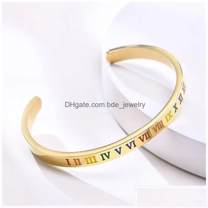 Bangle 6Mm Rainbow Color Cuff Bracelets For Men Women Jewelry Stainless Steel Lesbian Gay Pride Metal Bracelet Pink Lgbt Stripe Gift