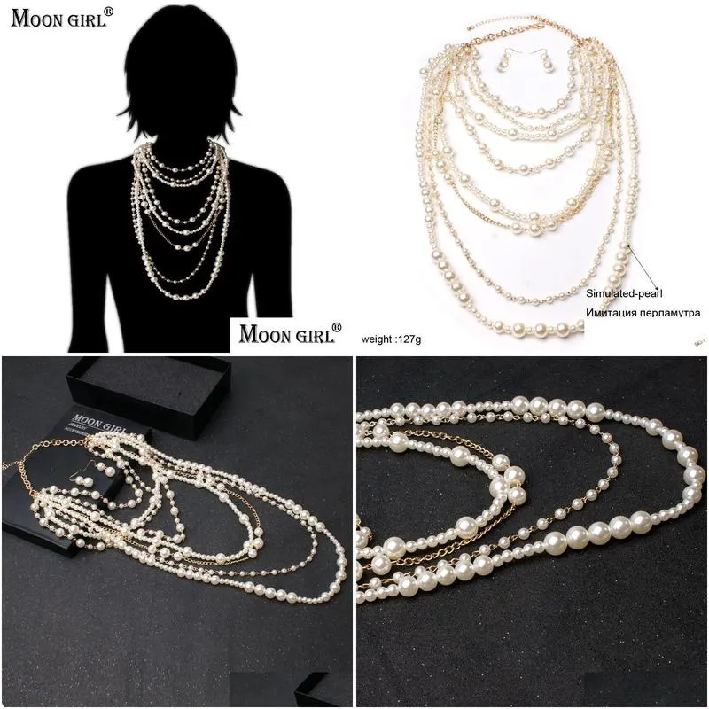 Pendant Necklaces Moon Girls Mti Layered Simated Pearl Chain Long Necklace Fashion Statement 230512 Drop Delivery Dhdui