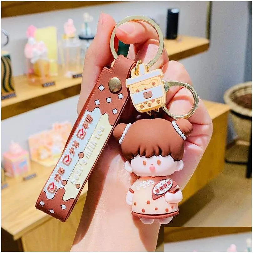 Plush Keychains Cartoon Milk Tea Couple Key Chain Action Figure Pendant Car Sile Accessories Cute Bag Drop Delivery Toys Gifts Stuffed Dhsem