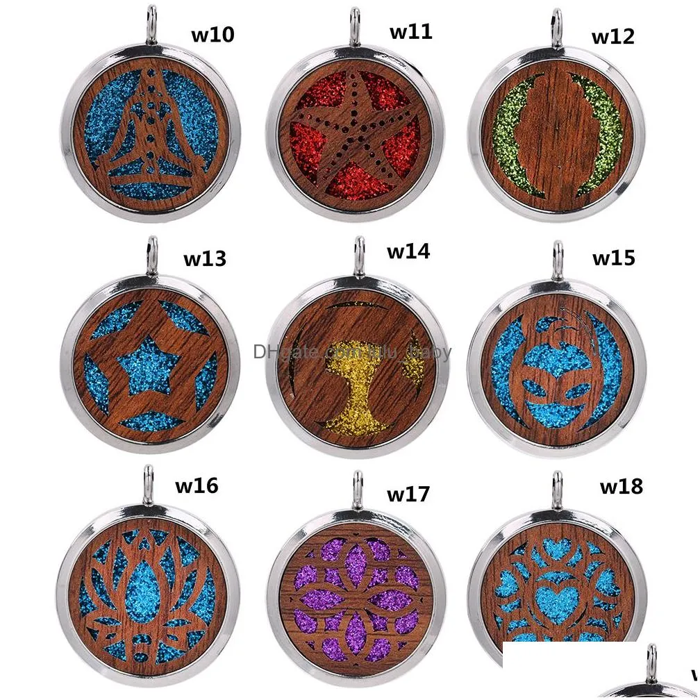 magnetic plant flower of life wooden pendant stainless steel necklace aroma perfume essential oil diffuser lockets jewelry