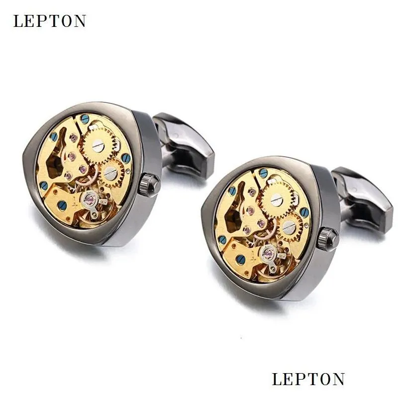 Cuff Links Watch Movement Cufflinks For Immovable Stainless Steel Steampunk Gear Mechanism Mens Relojes Gemelos 240419 Drop Delivery J Dhkd0