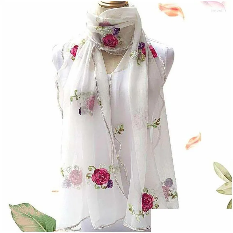 Scarves Women Lace Flower Scarf Girls Embroidery Wild Sunsn Shawl Adt Long Embroidered Scarfs Drop Delivery Dhfxd