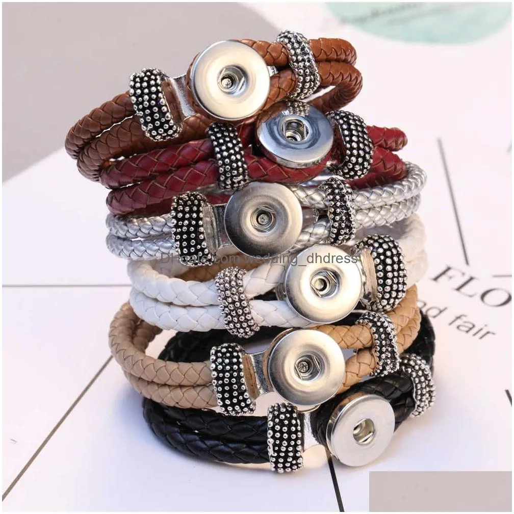 10pcs/lot wholesale snap jewelry bracelets for women braided leather 18mm snap bracelet diy interchangeable snap button bracelet