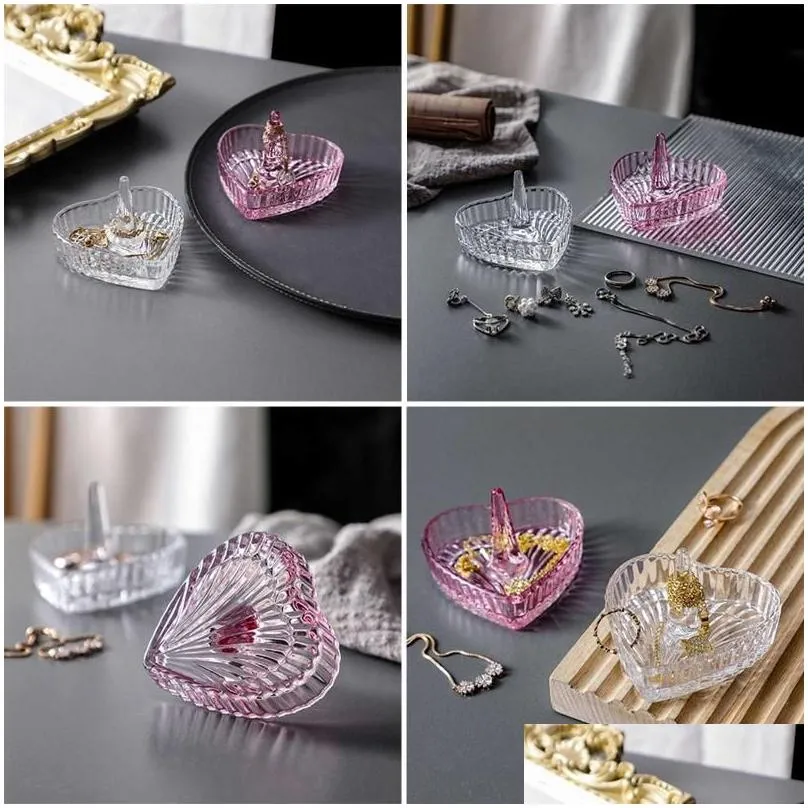 Jewelry Pouches, Bags Pouches Handmade Clear Glass Ring Holder Dish For Decorative Heart Design Drop Wynn22 Delivery Packing Display Dh4Np