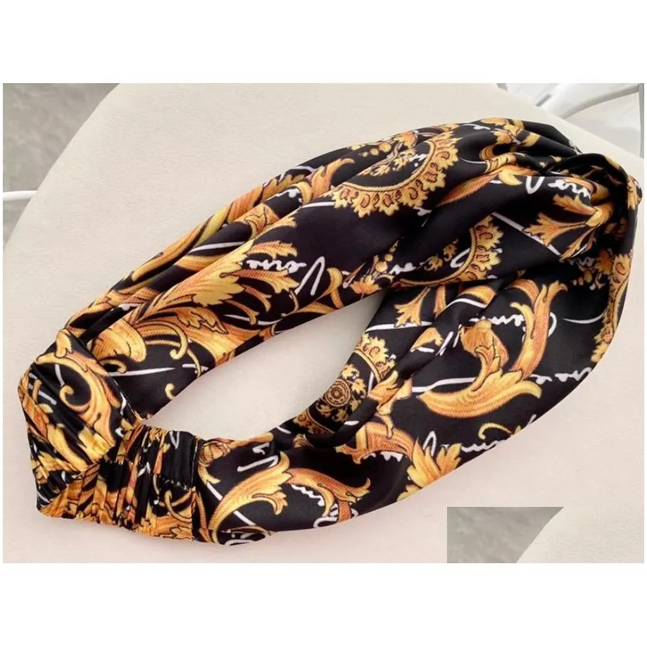 Headbands Designer Silk 2022 New Arrival Luxury Women Girls Gold Yellow Flowers Hair Bands Scarf Accessories Gifts Headwraps High Dro Dhkra