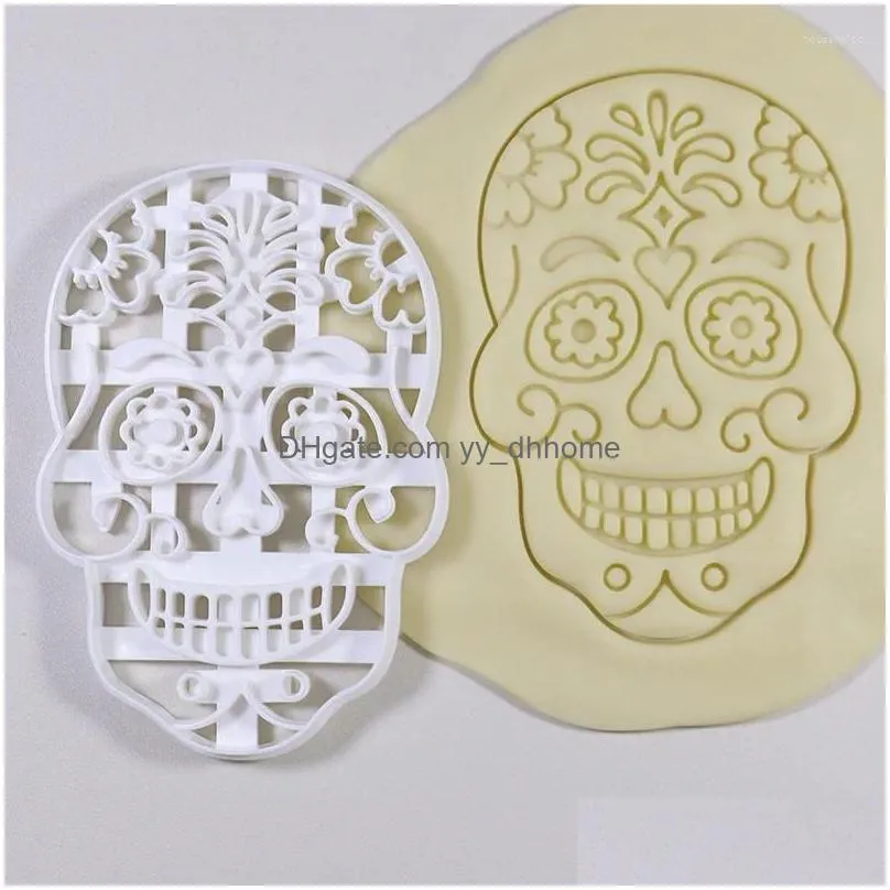 baking moulds halloween decoration skull head cookie cutter mold stamp the dead skeloton face 3d plastic biscuit press mould for tools