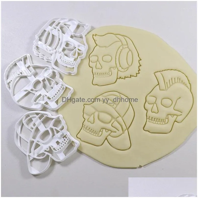 baking moulds halloween decoration skull head cookie cutter mold stamp the dead skeloton face 3d plastic biscuit press mould for tools