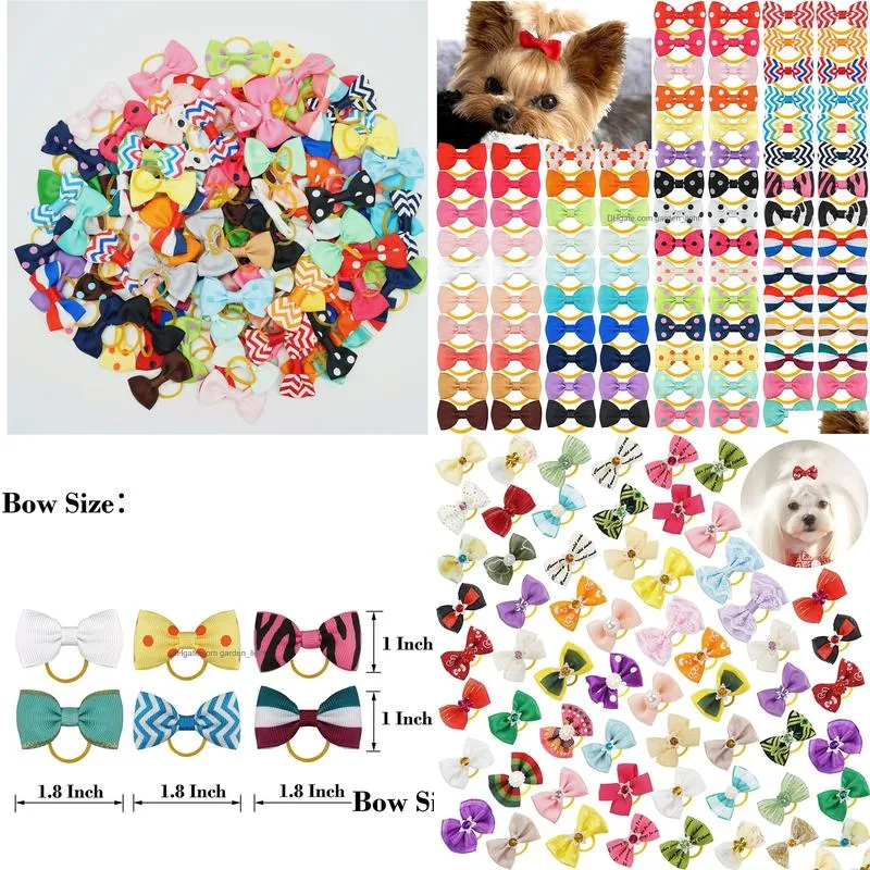 20/40pcs dog bows polka dot pet hair bows with rubber bands puppy pet grooming bows varies colors dog hair accessories