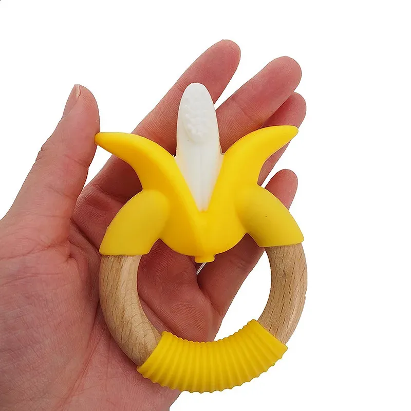 Chenkai A Free Banana Shaped Silicone Teethers Baby Fruit Toothbrush Teething DIY Charm Necklace Jewelry Clip Food Grade 240415
