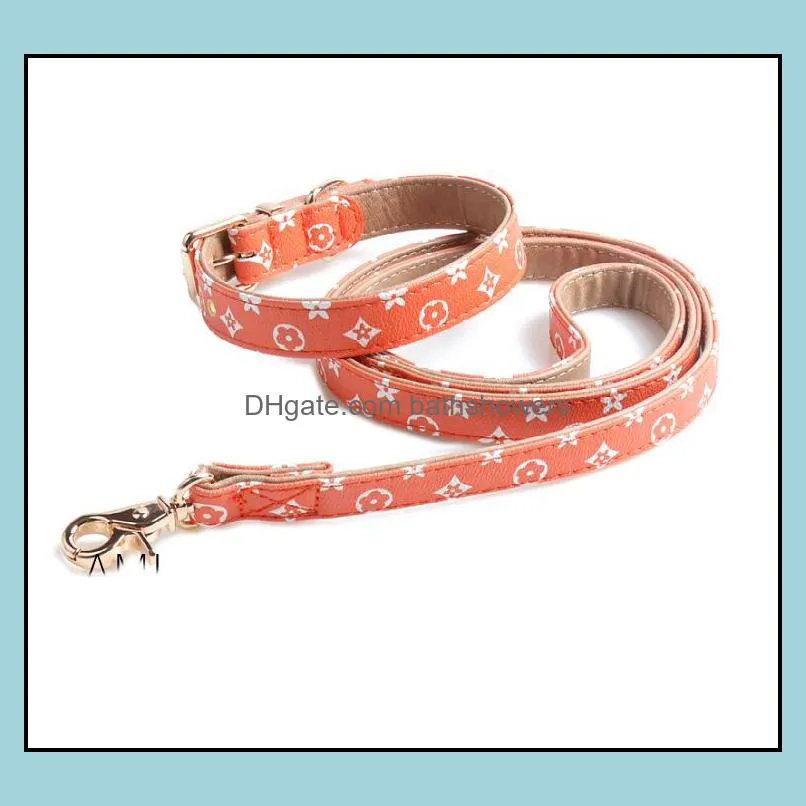 Dog Collar and Leashes Set Classic Print Designer Pet Collars Indoor Outdoor Durable PU Leather Leas bathshowers