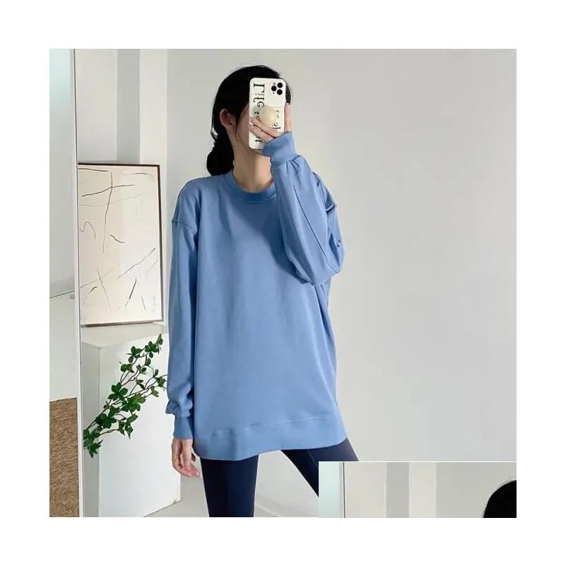 LL Women`s Yoga Outfit Sweater Top Casual Loose Gym Perfectly Oversized Crew Sports Shirts Workout Blouse Woman Sport Long Sleeve For