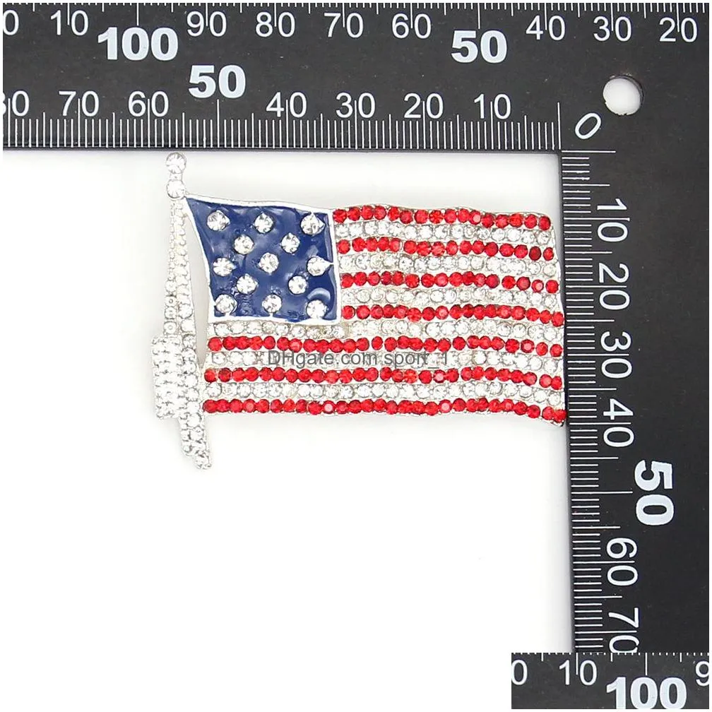 10 pcs/lot fashion design american flag brooch crystal rhinestone 4th of july usa patriotic pins for gift/decoration