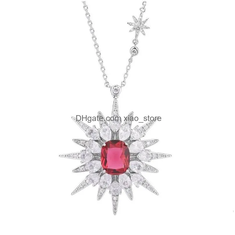 pendants retro 925 sterling silver star pendant necklace woman chains 12x10mm paraiba main stone ruby crystal sweets friend party gift