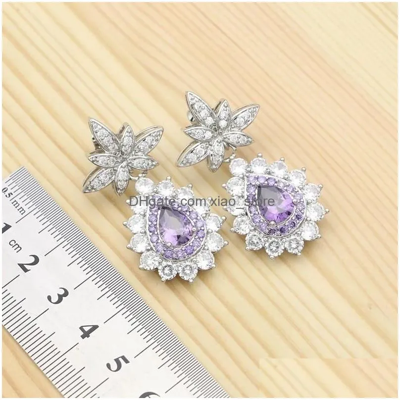 bracelets pineapple shape sier jewelry sets purple cubic zirconia ring bracelet pendant necklace earrings for women party accessory