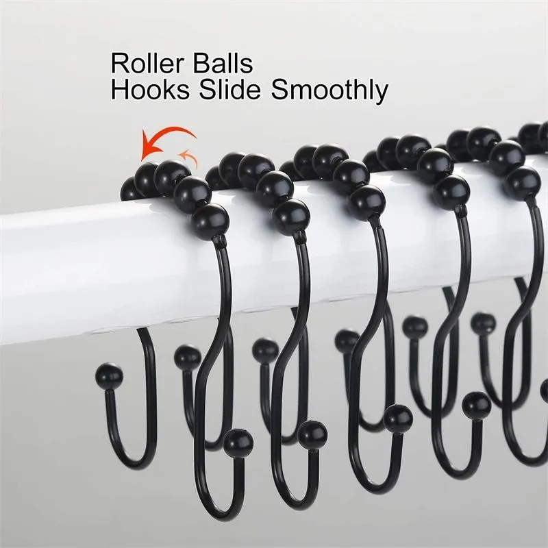 Shower Curtain Hooks 12 Piece Shower Curtain Rings Stainless Steel Roller Anti-Rust Anti-Drop Double Hooks For Curtains Bathroom