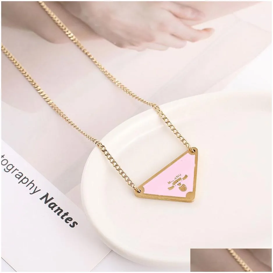 gold silver Triangle pendants necklace female stainless steel couple gold chain pendant jewelry on the neck gift for girlfriend