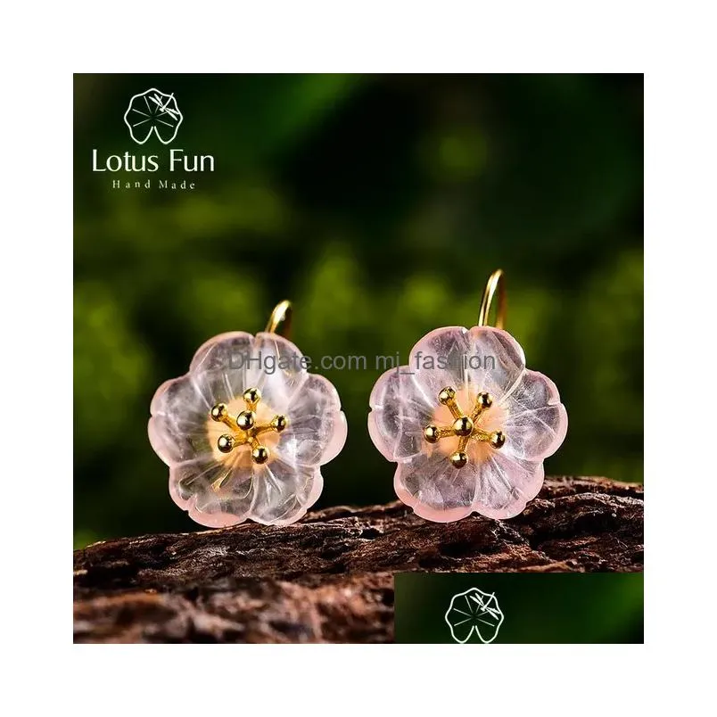 Stud Lotus Fun Real 925 Sterling Sier Earrings Handmade Designer Fine Jewelry Flower In The Rain Fashion Dangle For Women 240113 Drop Dh9He