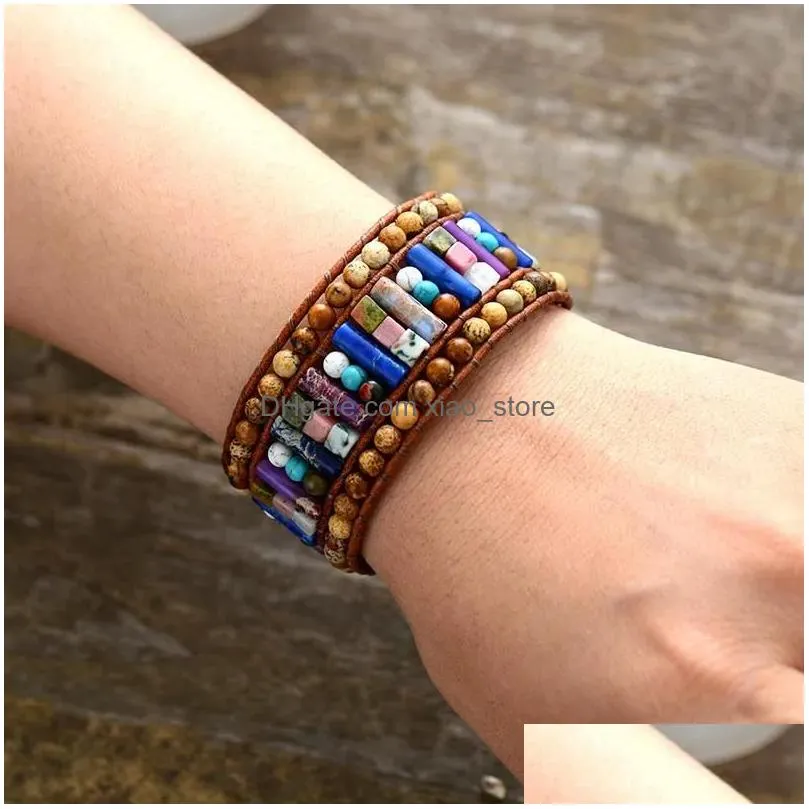 bangle outstanding women bracelets natural stones tube leather wrap bracelet semiprecious stone beaded cuff bracelet drop 