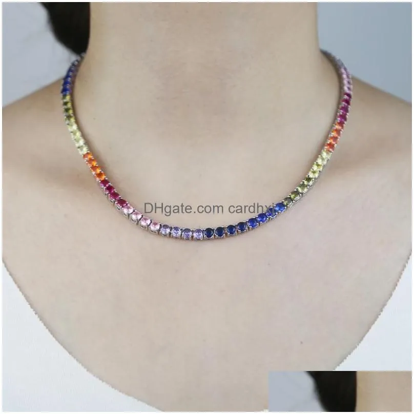 Pendant Necklaces Luxury 4Mm Mti Color Tennis Chain Iced Out Bling Rainbow Colorf Cz Choker Necklace For Women Hip Hop Y Jewelry Drop Dhgzh