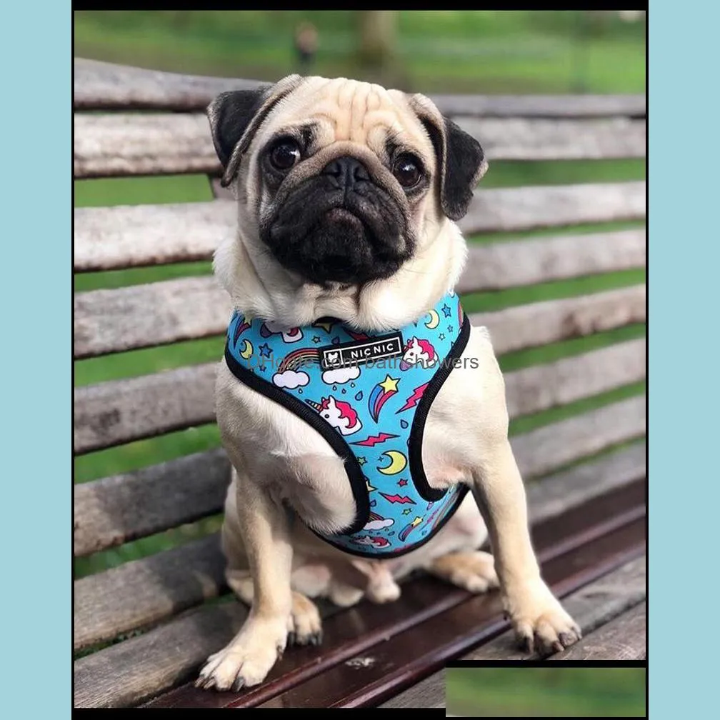 Step-in Dog Vest Harness Soft Air Mesh Adjustable Dogs Harnesses Leashes set Cute Printed No Pull Harness with Neck Padded bathshowers