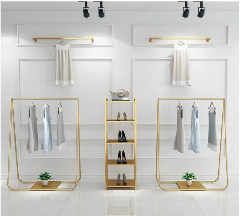 Light luxury clothing display rack Commercial Furniture women`s cloth store racks upper floor type side hanging show shelf2782