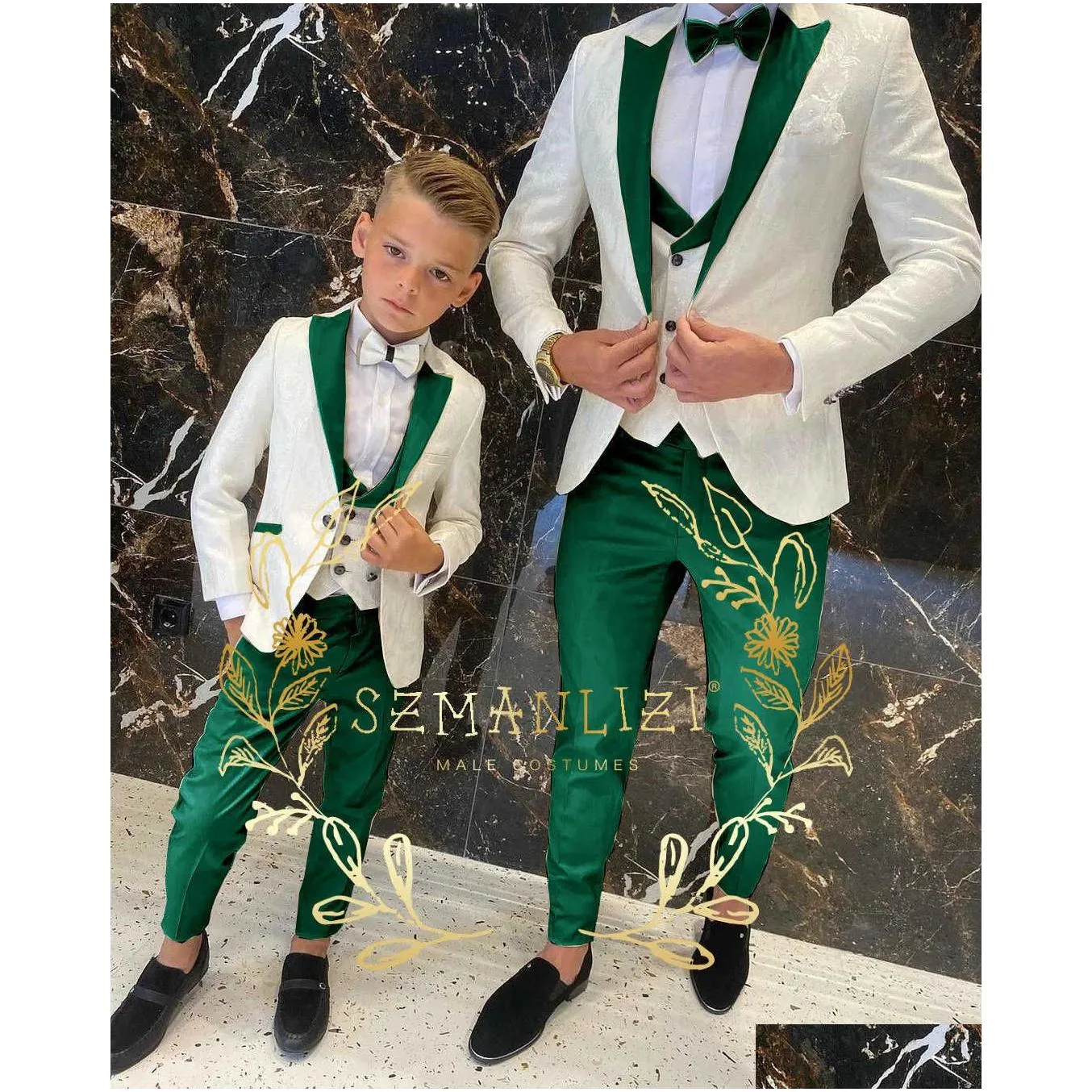 Clothing Sets Floral Pattern Boy Formal Suits Dinner Tuxedos Little Boys Groomsmen Kids For Wedding Party Prom Suit Wear Ensembles De Blazers