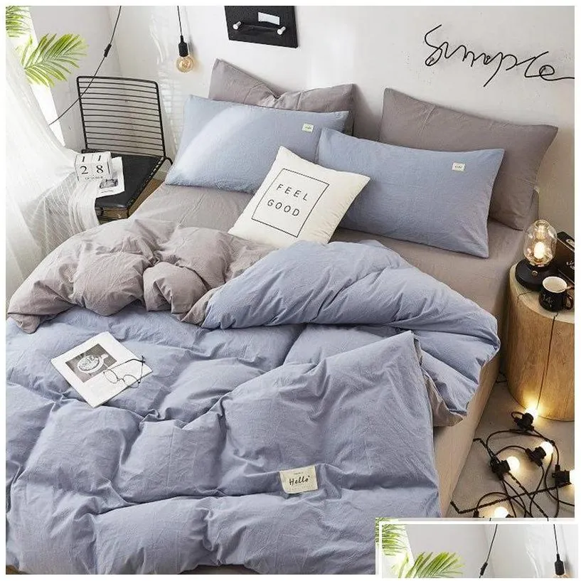 Bedding Sets Home Textile Solid Color Duvet Er Pillow Case Bed Sheet Ab Side Quilt Boy Kid Teen Girl Linens Set King Queen 220316 Dr
