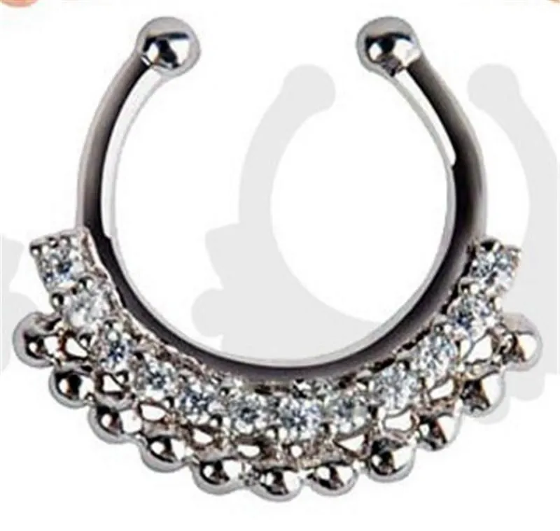 Fashion Fake Septum Medical Titanium Nose Ring Studs Piercing Silver Crystal Indian Body Clip Hoop For Women Girls Jewelry Gift