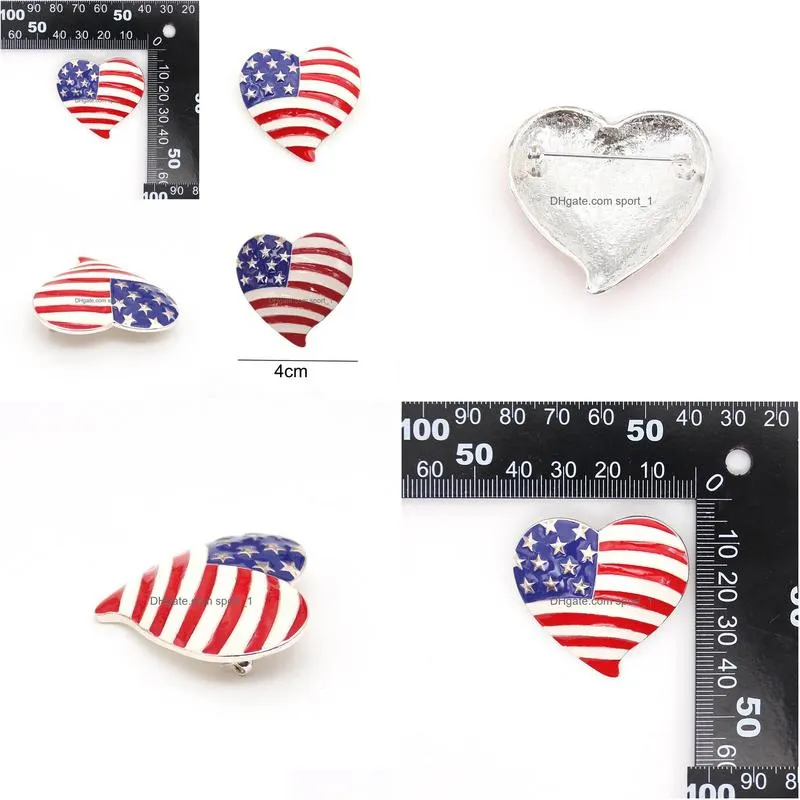 10 pcs/lot american flag brooch enamel heart shape 4th of july usa patriotic pins for gift/decoration