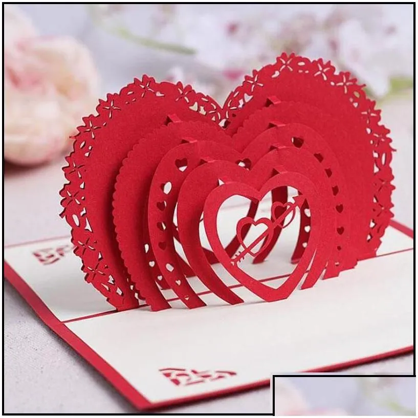 Greeting Cards Valentines Day Gift Heart 3D  Up Card Postcard Matching Envelope Laser Cut Handmade Birthday P Tabaccoshop Drop De Dhovw