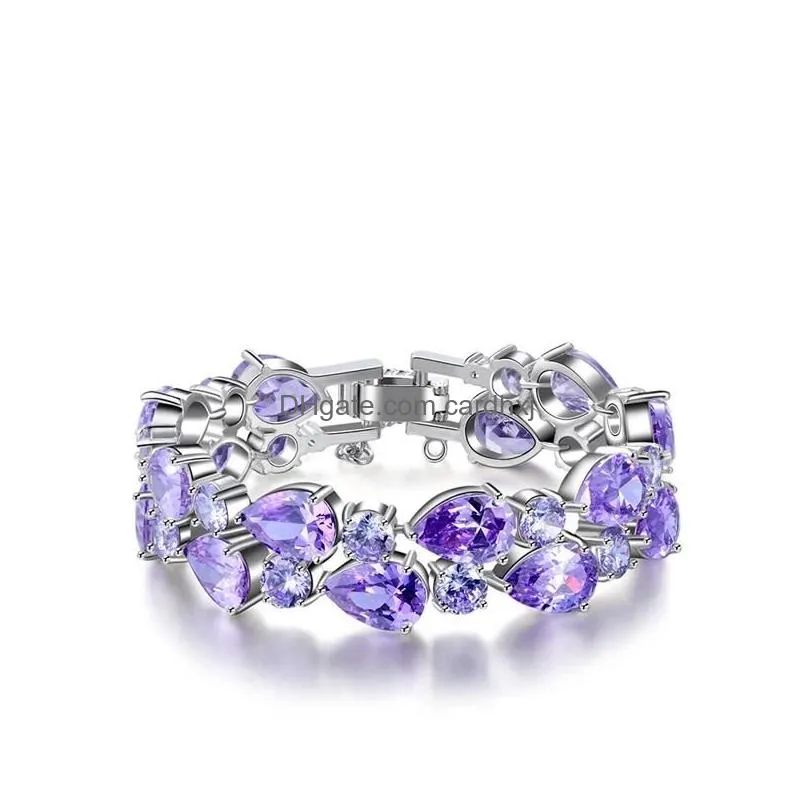 Bangle Bracelets Aenine Luxury Double Rows Water Drop Cubic Zirconia Stone Bangles For Women Classic Jewelry Gift Armbanden B15029 De Dh1Pw