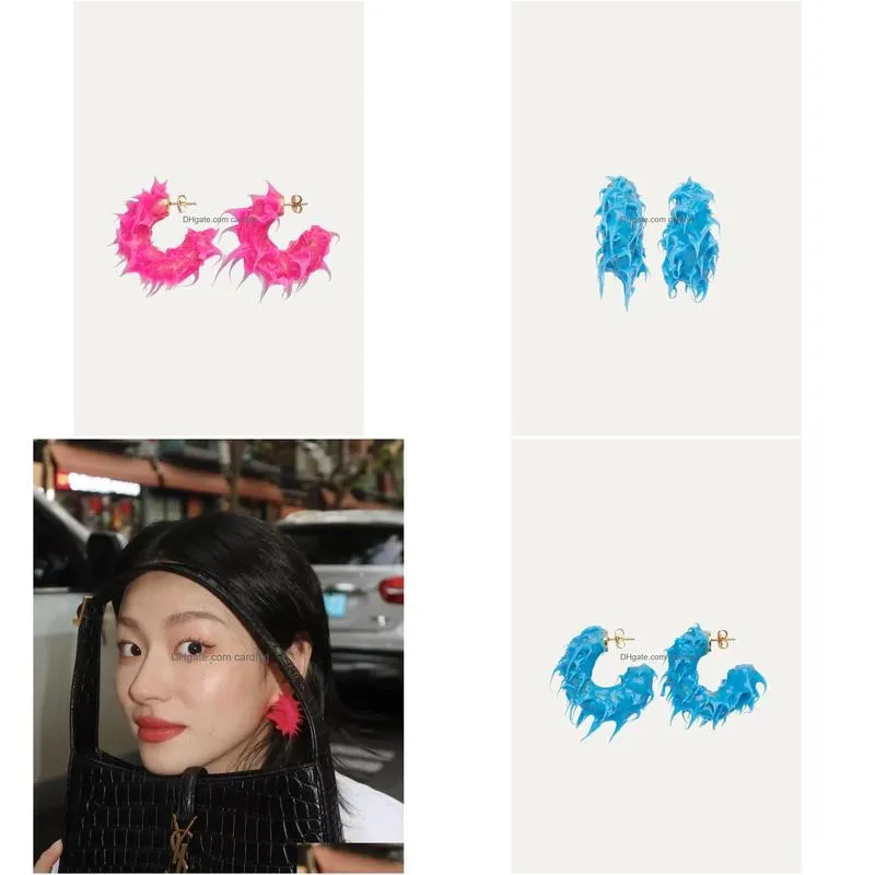 Hoop & Huggie Hie Tufted Rubber Earrings Ear Cuff Colorf Drip Oil Candy Stars The Same Style Street Wild Fashion Ins Jewelry Accessor Dheug