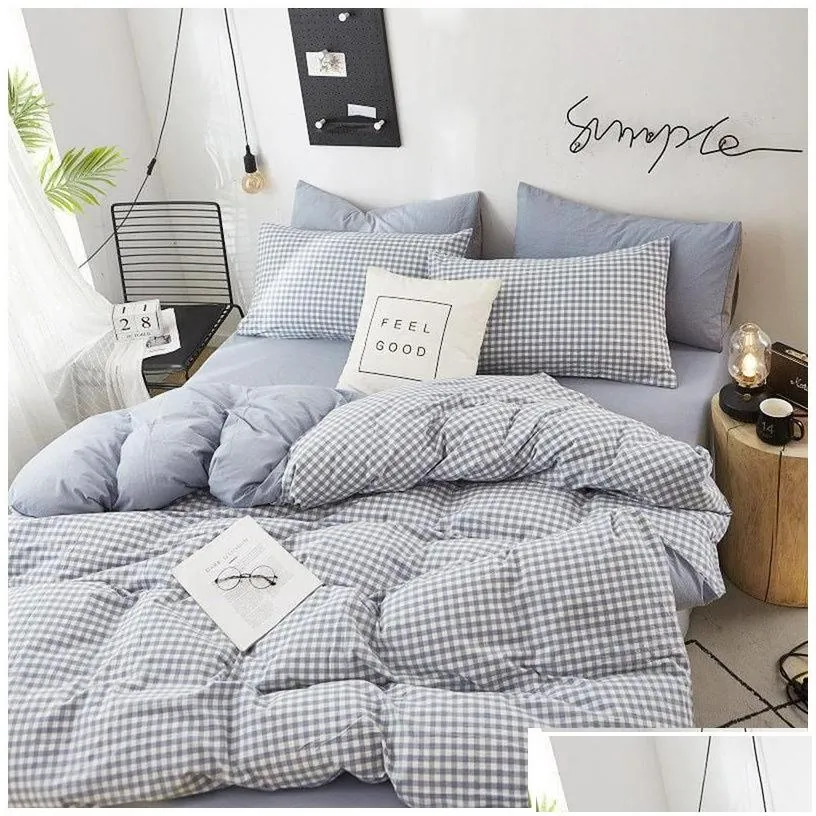 Bedding Sets Home Textile Solid Color Duvet Er Pillow Case Bed Sheet Ab Side Quilt Boy Kid Teen Girl Linens Set King Queen 220316 Dr