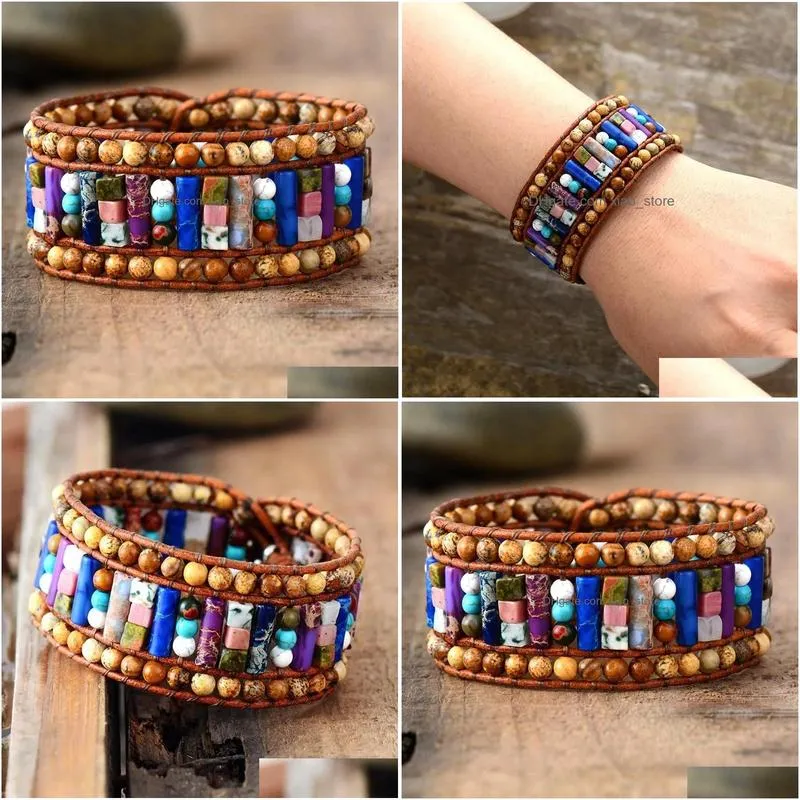 bangle outstanding women bracelets natural stones tube leather wrap bracelet semiprecious stone beaded cuff bracelet drop 