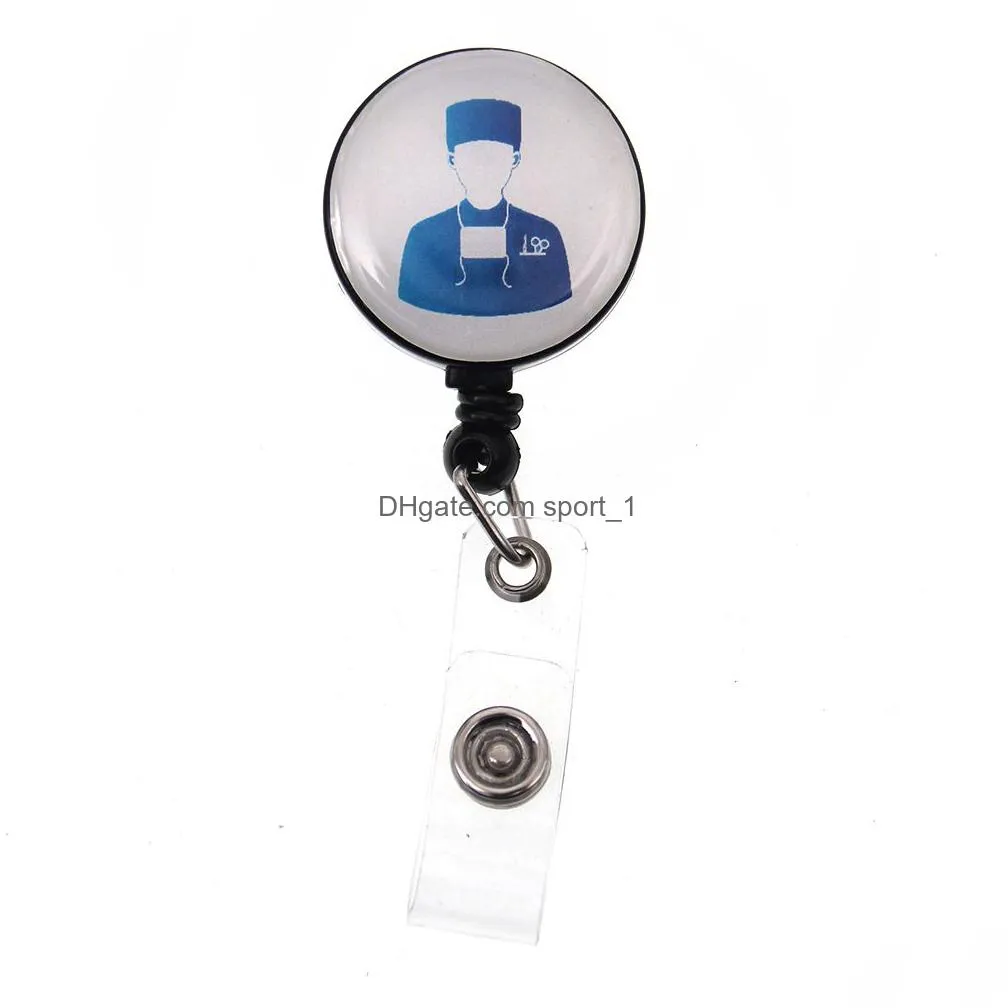 fashion key rings custom nurse epoxy retractable medical badge holder yoyo pull reel doctors id name card for accessories