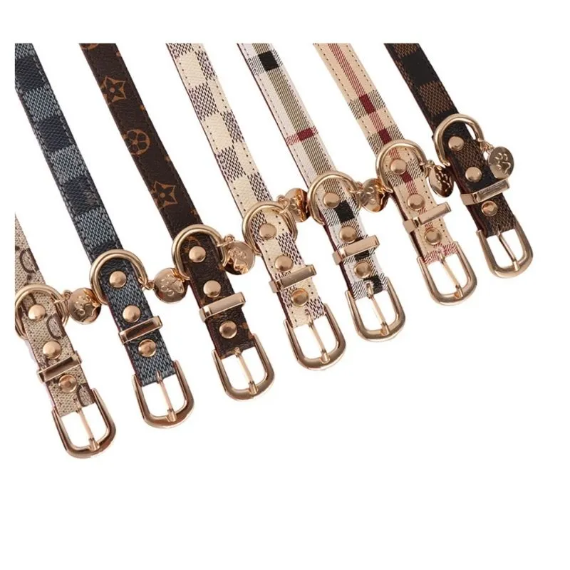 No Pull Dog Harness Designer Dogs Collar Leashes Set Classic Plaid Leather Pet Leash for Small Medium Dogs Cat Chihuahua B bathshowers