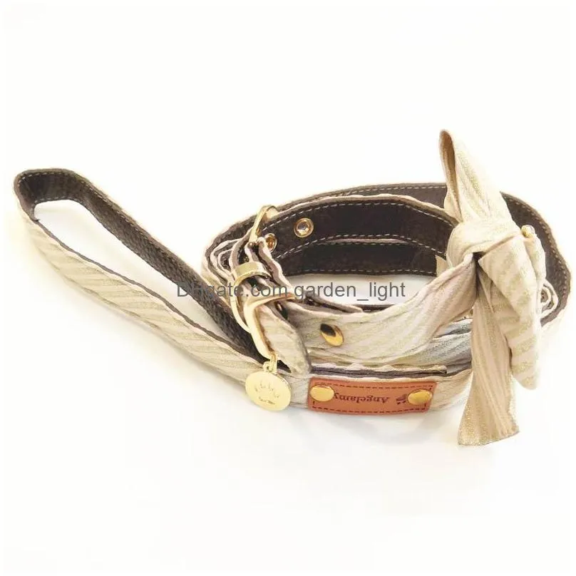 fashion designer exquisite dog collar leash set bowknot pet collar for small medium dogs luxury gift dog walking lead263j